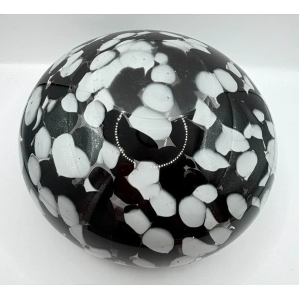 Hand Blown Glass Black & White Cased Bowl Vase